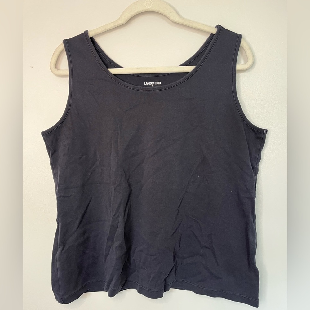 Lands' End Women's Black Sleeveless Cotton Layering Classic Tank Top Size XL